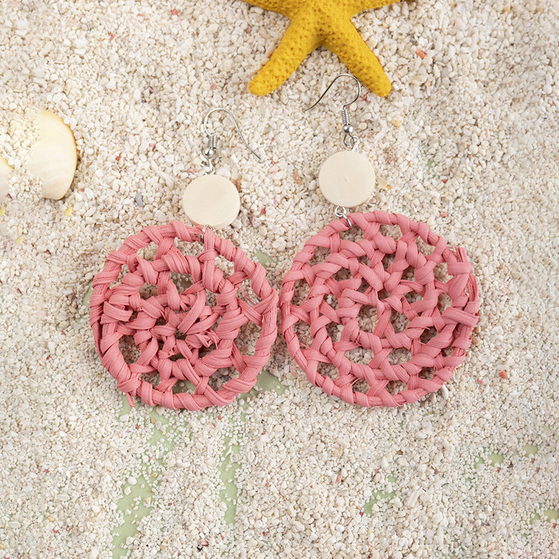 Vacation Solid Color Rattan Drop Earrings