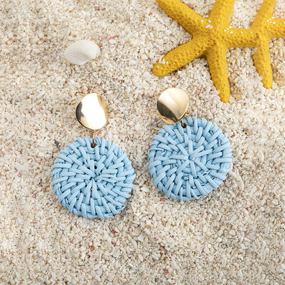 Vacation Solid Color Rattan Drop Earrings