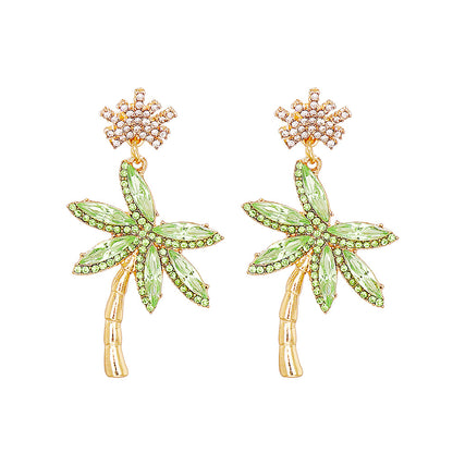 Fashion Coconut Tree Inlay Alloy Artificial Diamond Drop Earrings