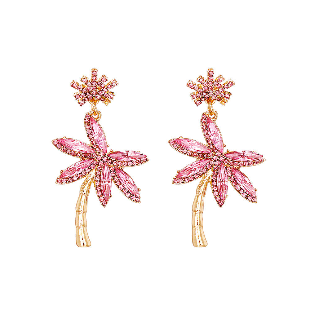 Fashion Coconut Tree Inlay Alloy Artificial Diamond Drop Earrings