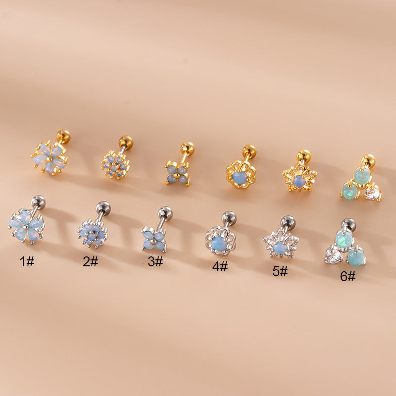 1 Piece Fashion Star Flower Inlaid Zircon Stainless Steel Ear Studs