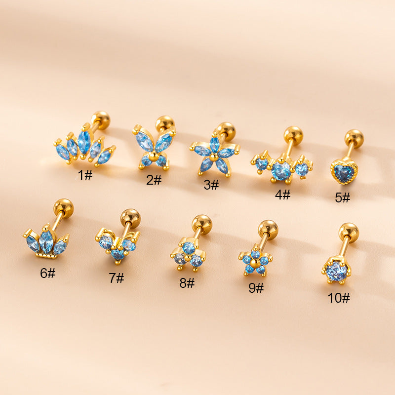 Fashion Crown Flower Stainless Steel Ear Studs Plating Zircon Stainless Steel Earrings 1 Piece