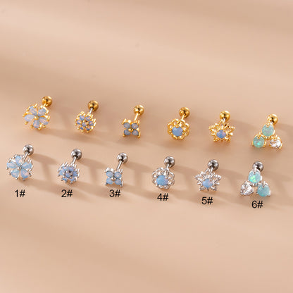 1 Piece Fashion Star Flower Inlaid Zircon Stainless Steel Ear Studs