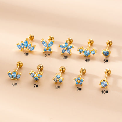 Fashion Crown Flower Stainless Steel Ear Studs Plating Zircon Stainless Steel Earrings 1 Piece