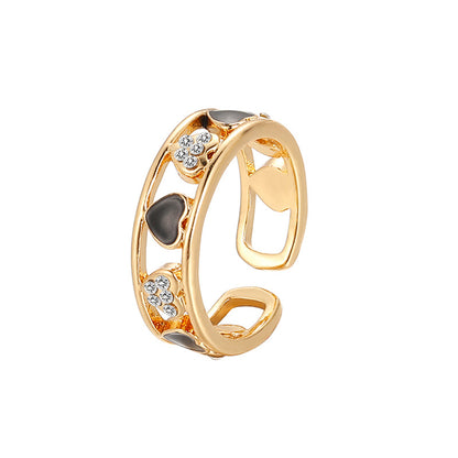 Fashion Heart Shape Alloy Inlay Rhinestones Women's Open Ring