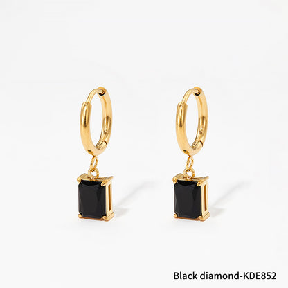 Fashion Square Stainless Steel Earrings Inlay Zircon Stainless Steel Earrings