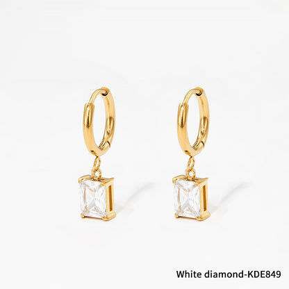 Fashion Square Stainless Steel Earrings Inlay Zircon Stainless Steel Earrings