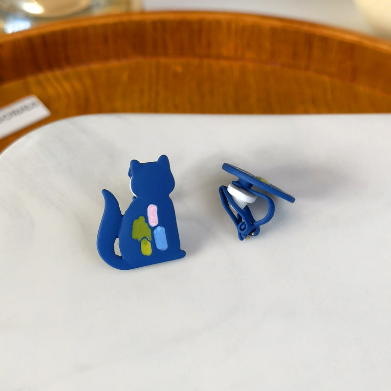 Cute Cat Alloy Spray Paint Enamel Ear Studs