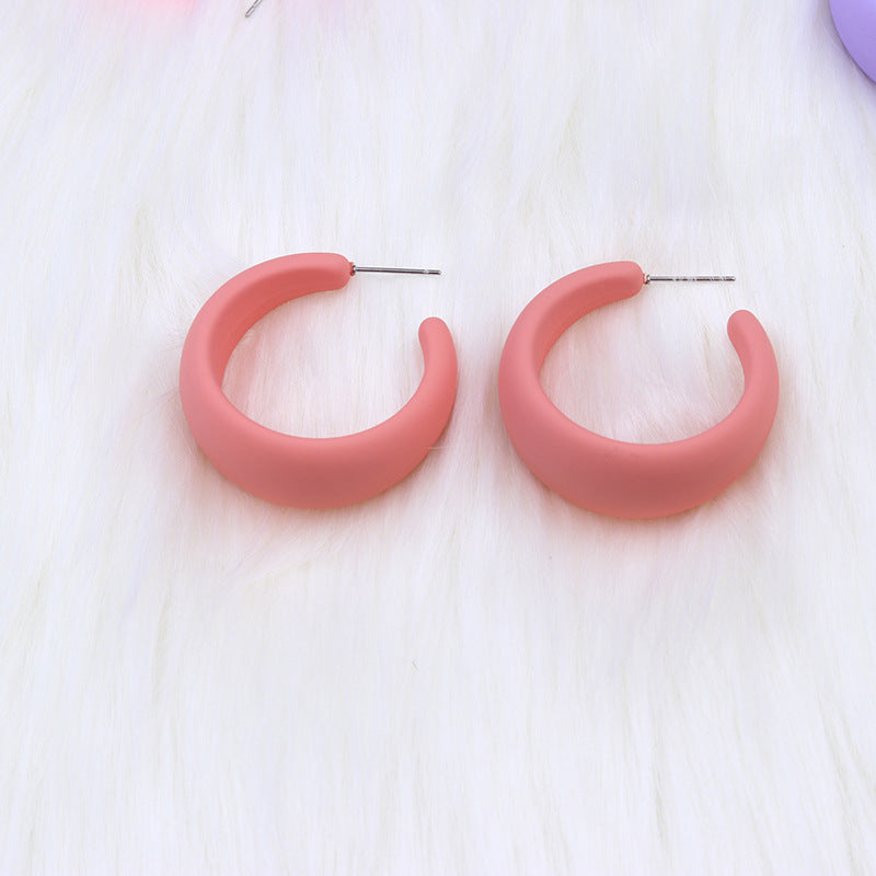 1 Pair IG Style Modern Style C Shape Stoving Varnish Arylic Sterling Silver Hoop Earrings
