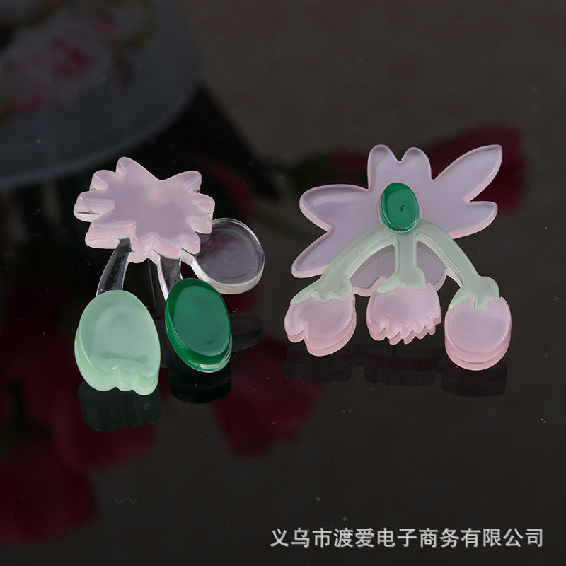 Sweet Flower Arylic Asymmetrical Earrings