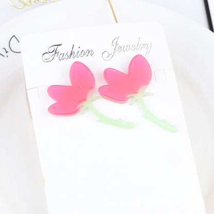 Sweet Flower Arylic Asymmetrical Earrings