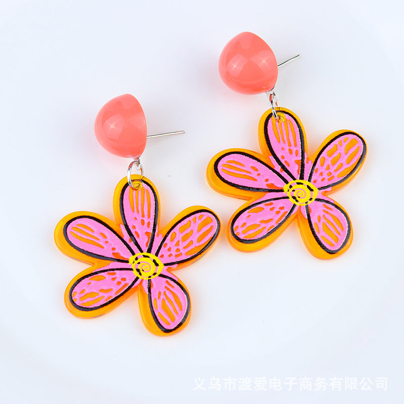 Sweet Flower Arylic Asymmetrical Earrings