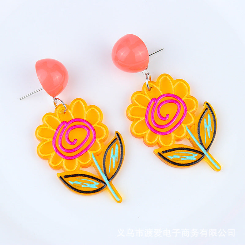 Sweet Flower Arylic Asymmetrical Earrings