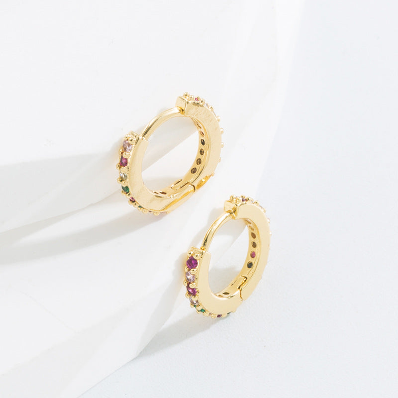 Simple Style O-shape Inlaid Zircon Copper Gold Plated Earrings