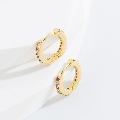 Simple Style O-shape Inlaid Zircon Copper Gold Plated Earrings