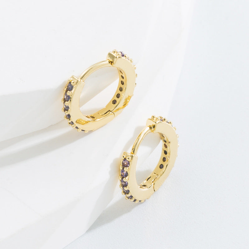 Simple Style O-shape Inlaid Zircon Copper Gold Plated Earrings