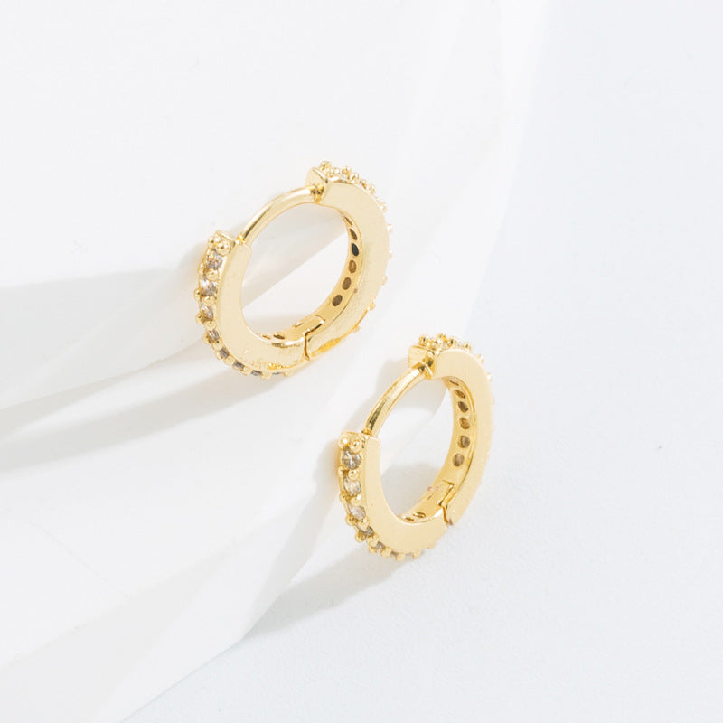 Simple Style O-shape Inlaid Zircon Copper Gold Plated Earrings