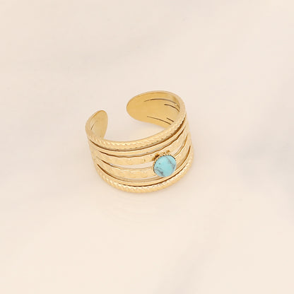 Fashion Waves Stainless Steel Inlay Open Ring