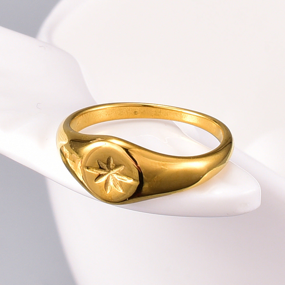 Fashion Titanium Steel Gold Plated Hexagonal Star Ring