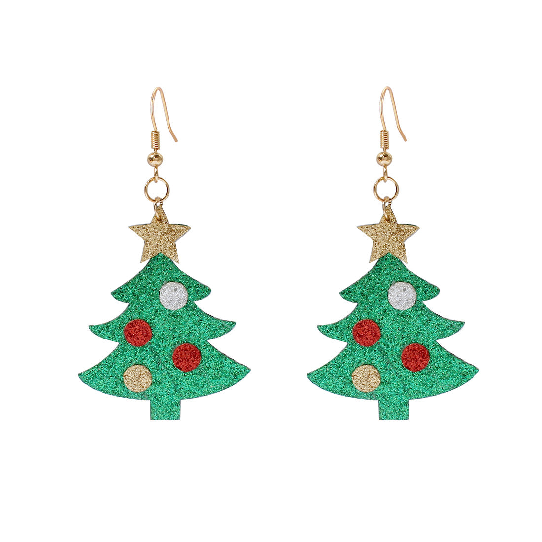 Fashion Christmas Tree Cloth Patchwork Drop Earrings 1 Pair