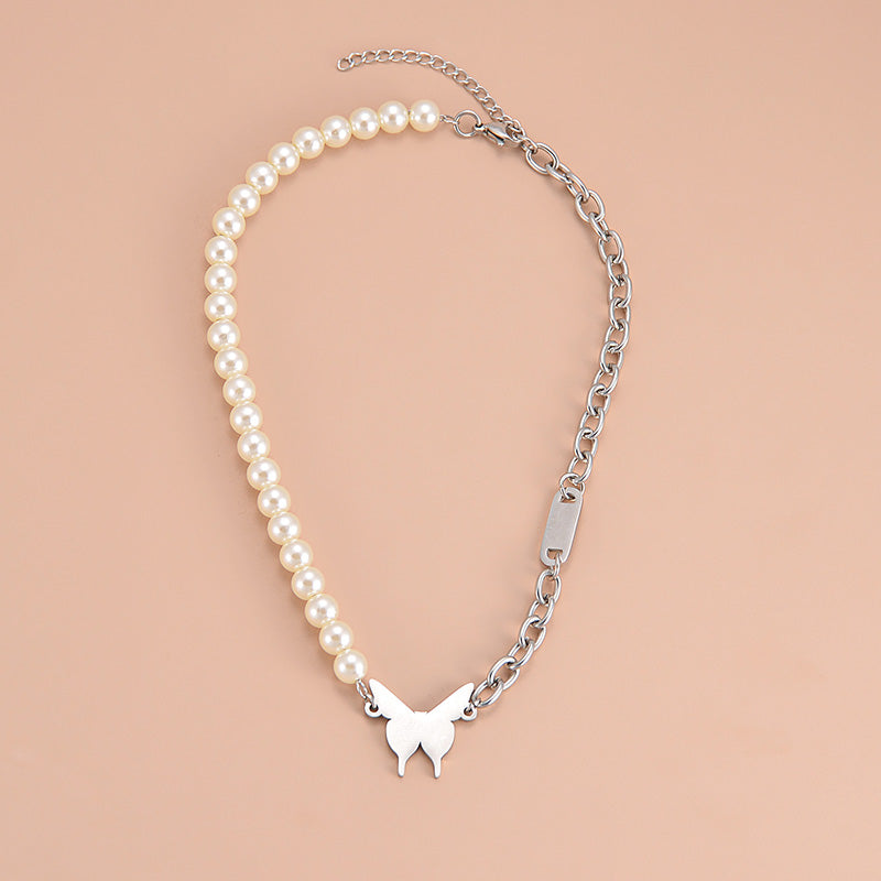 Simple Style Butterfly Stainless Steel Choker Patchwork Pearl Stainless Steel Necklaces