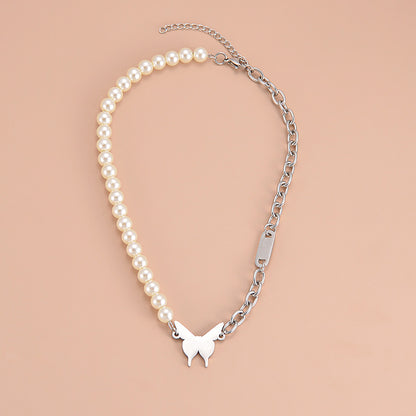 Simple Style Butterfly Stainless Steel Choker Patchwork Pearl Stainless Steel Necklaces