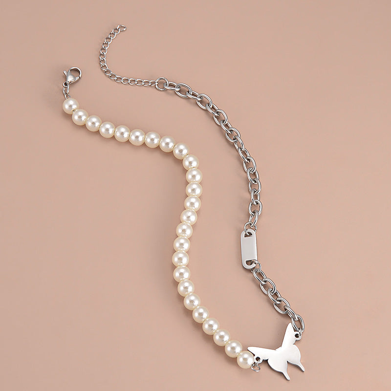 Simple Style Butterfly Stainless Steel Choker Patchwork Pearl Stainless Steel Necklaces