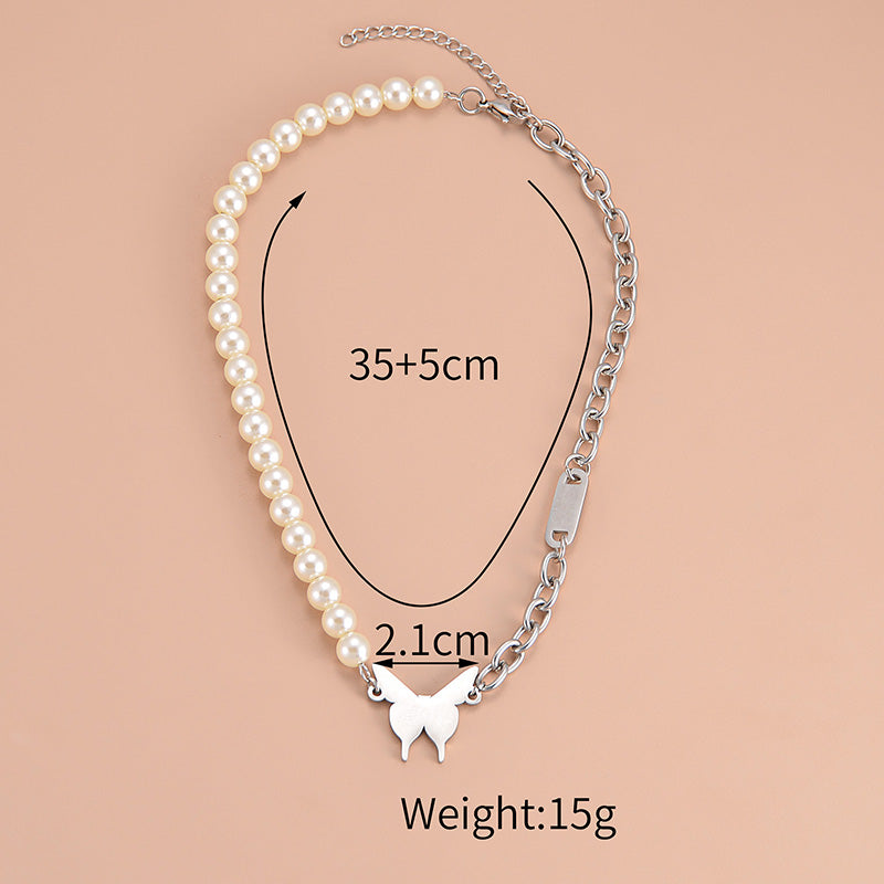 Simple Style Butterfly Stainless Steel Choker Patchwork Pearl Stainless Steel Necklaces