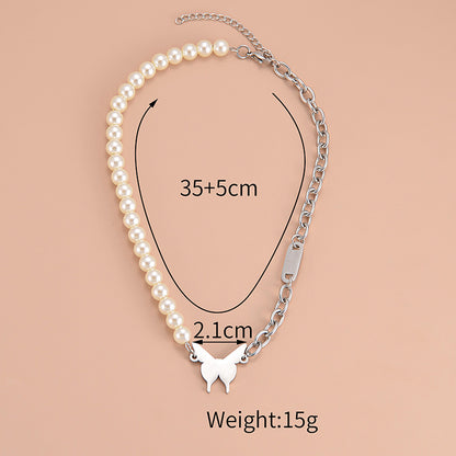 Simple Style Butterfly Stainless Steel Choker Patchwork Pearl Stainless Steel Necklaces