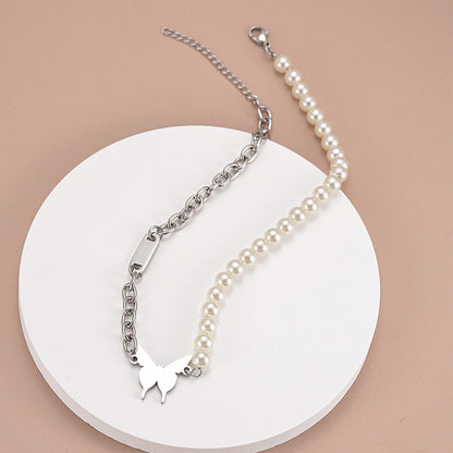 Simple Style Butterfly Stainless Steel Choker Patchwork Pearl Stainless Steel Necklaces