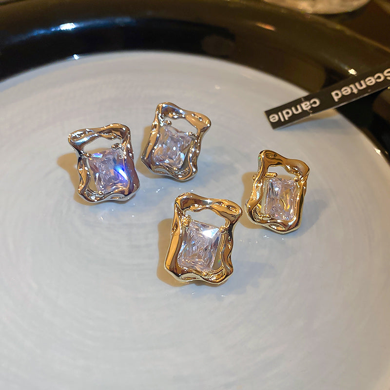 Simple Style Square Copper Irregular Zircon Ear Studs