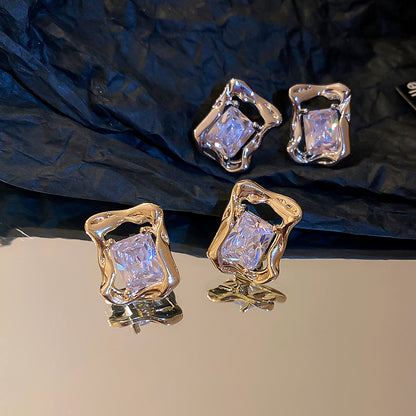 Simple Style Square Copper Irregular Zircon Ear Studs