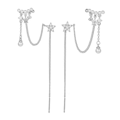 Fairy Style Star Brass Earrings Tassel Artificial Pearls Copper Earrings