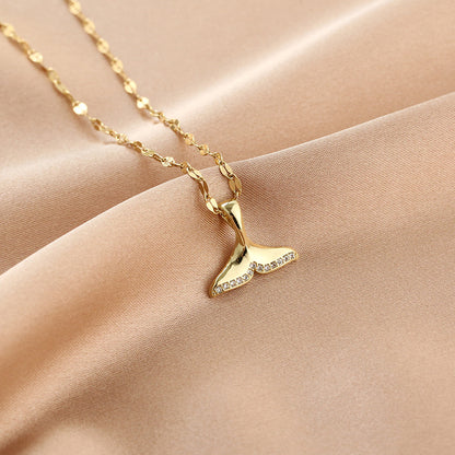 Fashion Crown Peanut Fish Tail Stainless Steel Pendant Necklace Plating Inlay Zircon Stainless Steel Necklaces 1 Piece