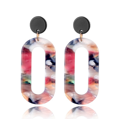 Sweet Simple Style Color Block Oval Alloy Acetic Acid Sheets Hollow Out Women's Drop Earrings