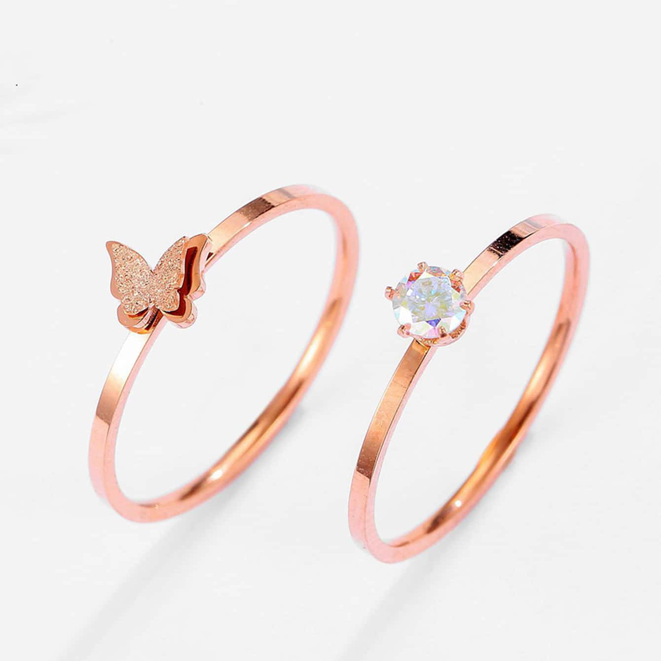 Elegant Butterfly Stainless Steel Inlay Zircon Rings