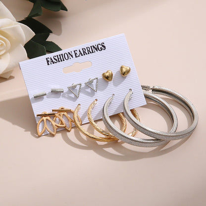 Exaggerated Triangle Heart Shape Alloy Plating Ear Studs 6 Pairs