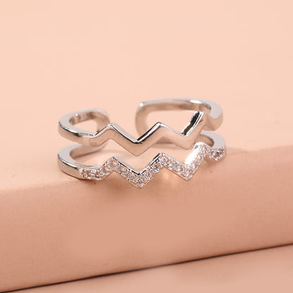 Fashion Round Waves Copper Plating Rhinestones Rings 1 Piece