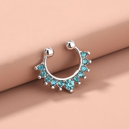 Cool Style C Shape Water Droplets Alloy Inlay Zircon Nose Ring