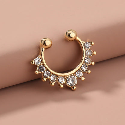 Cool Style C Shape Water Droplets Alloy Inlay Zircon Nose Ring