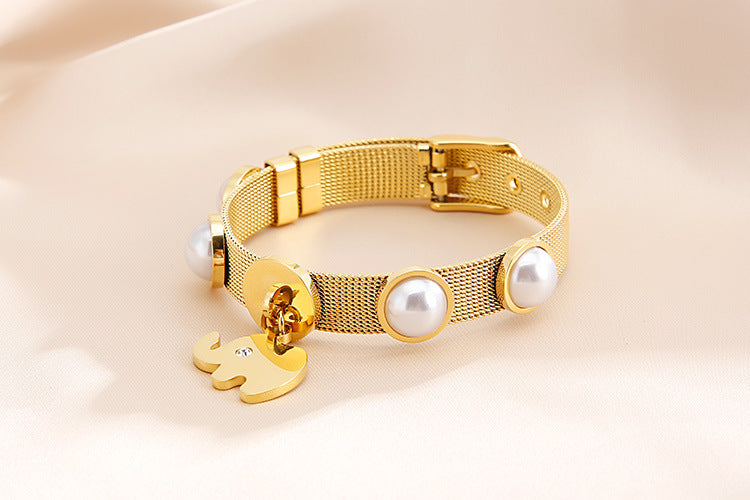 New Stainless Steel Shell Pearl Jewelry Plating 18k Bear Bracelet