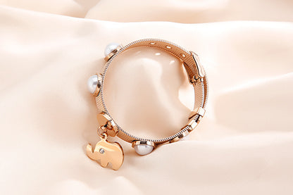 New Stainless Steel Shell Pearl Jewelry Plating 18k Bear Bracelet