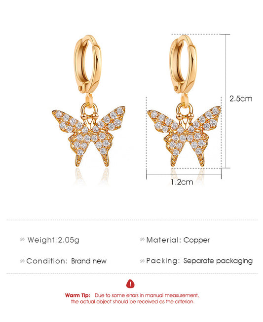 New Style Earrings Temperament Diamond Small Butterfly Earrings Ear Buckle Female Wild Gold Butterfly Earrings Wholesale Gooddiy