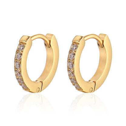 Fashion Geometric Titanium Steel Hoop Earrings Gold Plated Rhinestones Stainless Steel Earrings