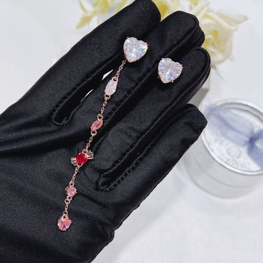 Lady Water Droplets Heart Shape Copper Inlay Artificial Gemstones Bracelets Necklace