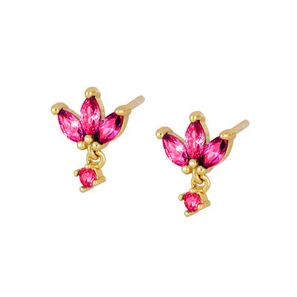 1 Pair Ins Style Simple Style Leaf Star Flower Copper Plating Inlay Zircon Drop Earrings Ear Studs