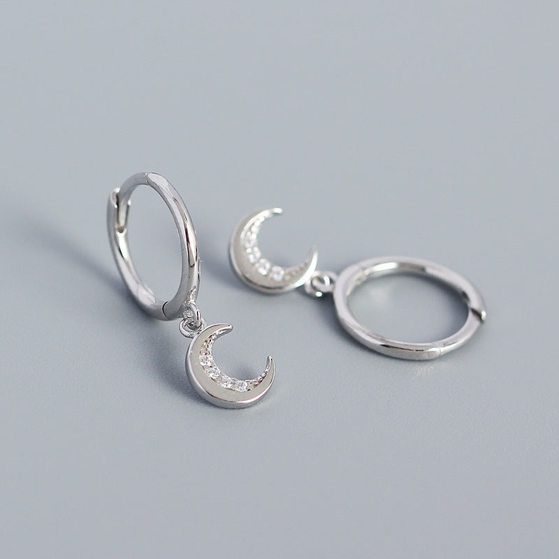 Fashion Moon Inlay Silver Rhinestones Earrings