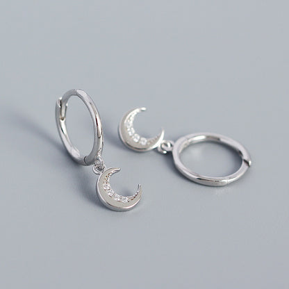 Fashion Moon Inlay Silver Rhinestones Earrings