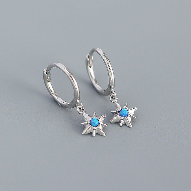 Fashion Star Silver Earrings Inlay Artificial Gemstones 925 Silver Earrings