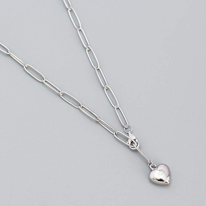 Fashion Heart Shape Silver Necklace Patchwork Stainless Steel Necklaces